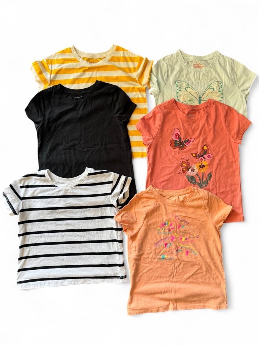 Kids Short Sleeve T-Shirt Pack - Yellow, White, Black, Coral, Peach, Mint
